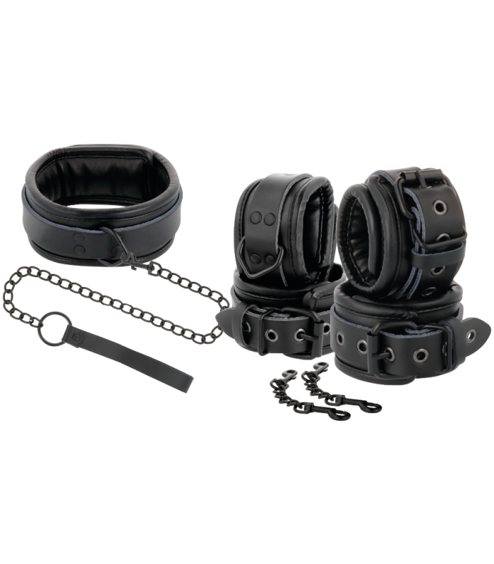 DARKNESS - ESPOSAS Y COLLAR DE CUERO NEGRO