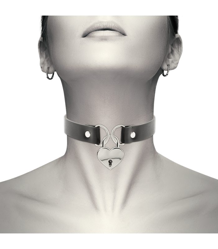 COQUETTE CHIC DESIRE - COLLAR CUERO VEGANO ACCESORIO CORAZÓN CON LLAVE