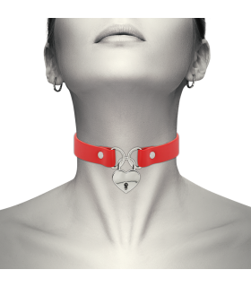 COQUETTE CHIC DESIRE - COLLAR CUERO VEGANO ROJO ACCESORIO CORAZÓN CON LLAVE
