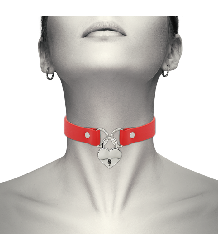 COQUETTE CHIC DESIRE - COLLAR CUERO VEGANO ROJO ACCESORIO CORAZÓN CON LLAVE