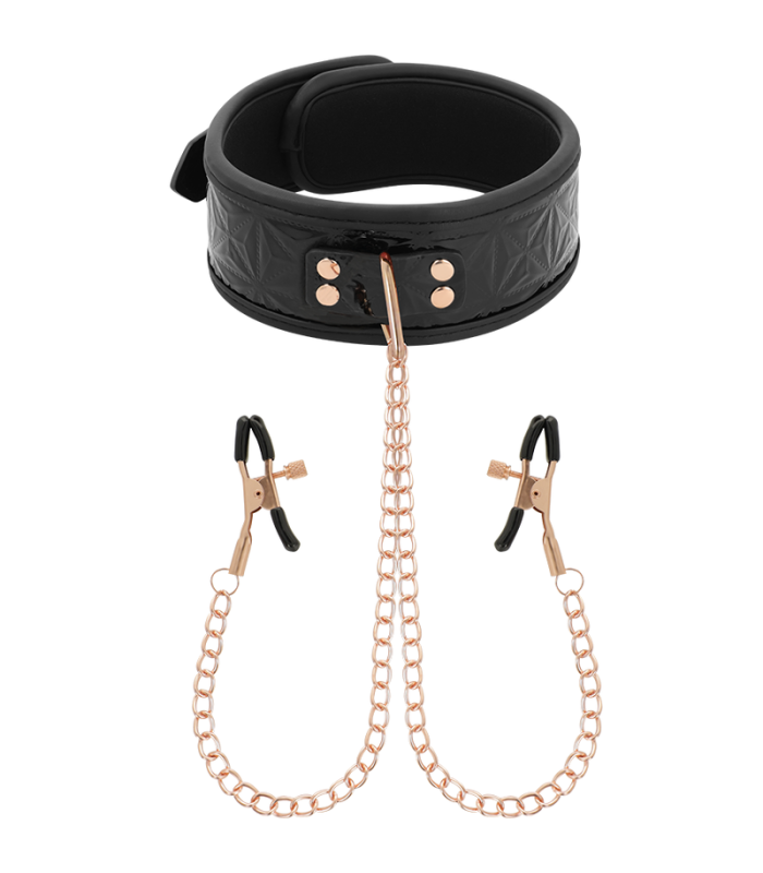 BEGME - BLACK EDITION COLLAR CON CADENAS Y PINZAS PEZONES CON FORRO DE NEOPRENO