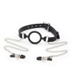 OHMAMA FETISH - MORDAZA DE ANILLA CON CADENAS Y PINZAS PEZONES