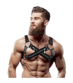 FETISH SUBMISSIVE ATTITUDE - ARNÉS BULLDOG AJUSTABLE NEOPRENO PECHO CRUZADO CON CREMALLERAS HOMBRE