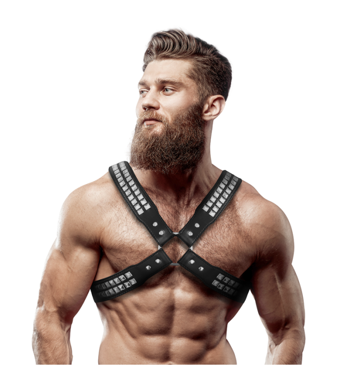 FETISH SUBMISSIVE ATTITUDE - ARNÉS ECOPIEL PECHO CRUZADO CON REMACHES HOMBRE