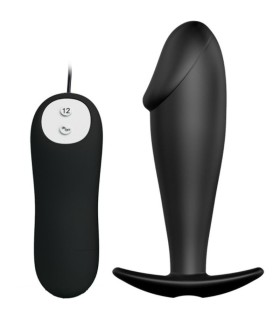 PRETTY LOVE - PLUG ANAL SILICONA FORMA PENE Y 12 MODOS VIBRACION NEGRO