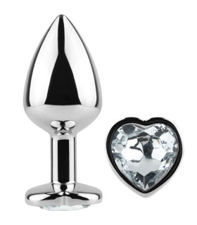 SECRETPLAY - METAL BUTT PLUG CORAZÓN TRANSPARENTE TALLA S 7 CM