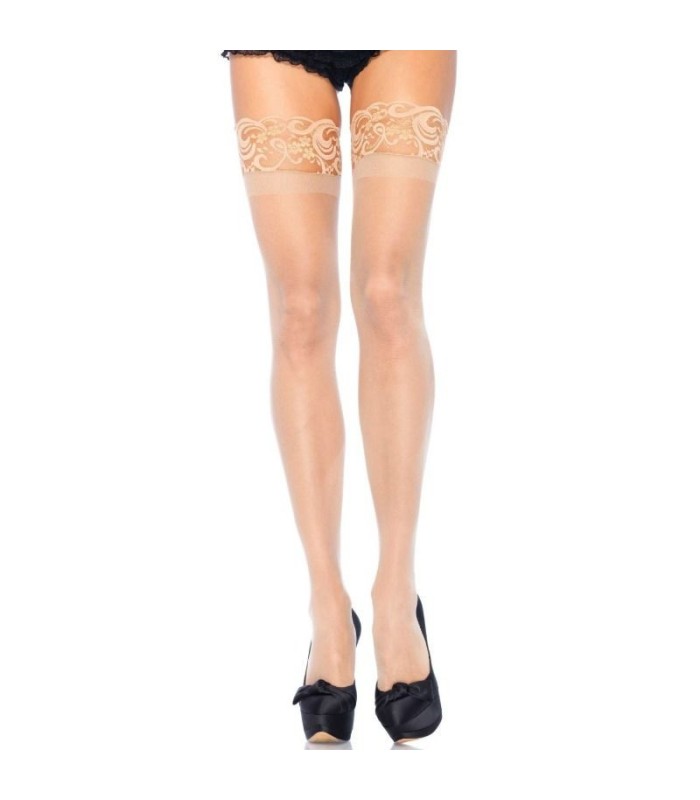 LEG AVENUE - MEDIAS BEIGE LYCRA ANTIDESLIZANTE TALLA GRANDE