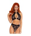 LEG AVENUE - SET DOS PIEZAS PANTIES Y TOP CUELLO HALTER NEGRO M/L