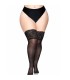 LEG AVENUE - MEDIAS NEGRAS AUTOADHESIVAS CON ENCAJE ANCHO PLUS SIZE