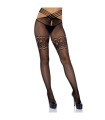 LEG AVENUE - MEDIAS DE RED CON ABERTURA Y ENCAJES EN MUSLO TALLA UNICA