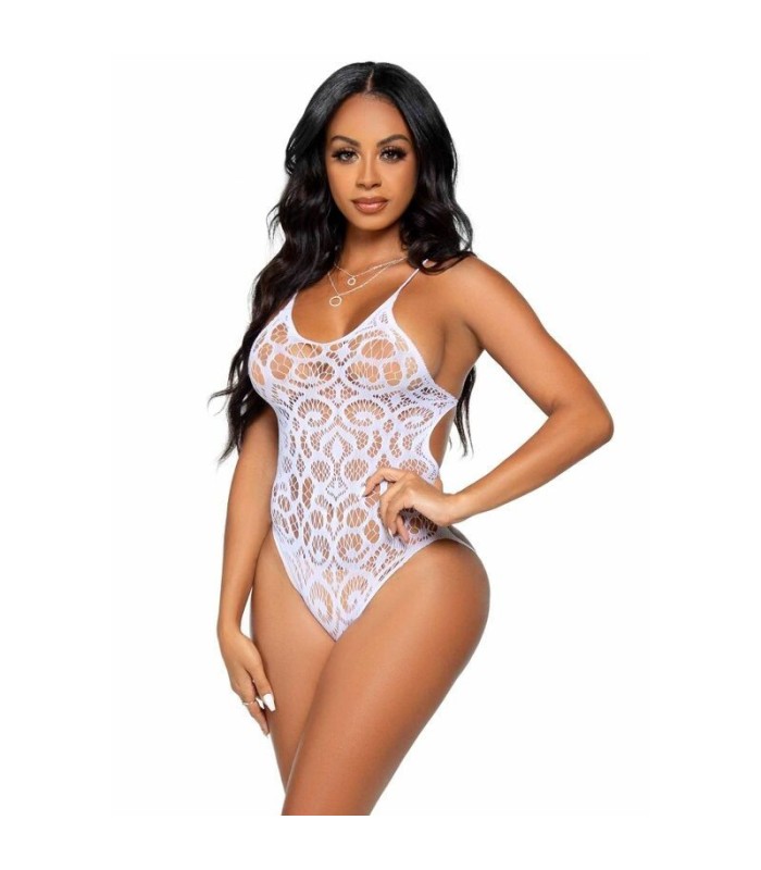 LEG AVENUE - TEDDY DE ENCAJES Y TIRANTAS EN LA ESPALDA - BLANCO