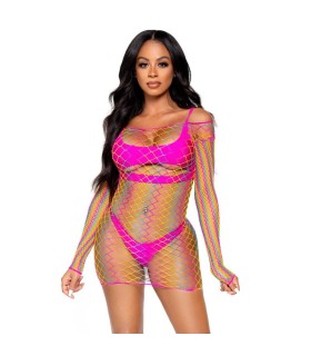 LEG AVENUE - MINI VESTIDO EN RED MANGA LARGA TALLA UNICA - MULTICOLOR