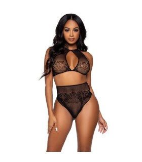 LEG AVENUE - SET DOS PIEZAS TOP CORTO CUELLO HALTER Y TANGA TALLA UNICA