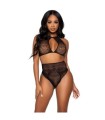 LEG AVENUE - SET DOS PIEZAS TOP CORTO CUELLO HALTER Y TANGA TALLA UNICA