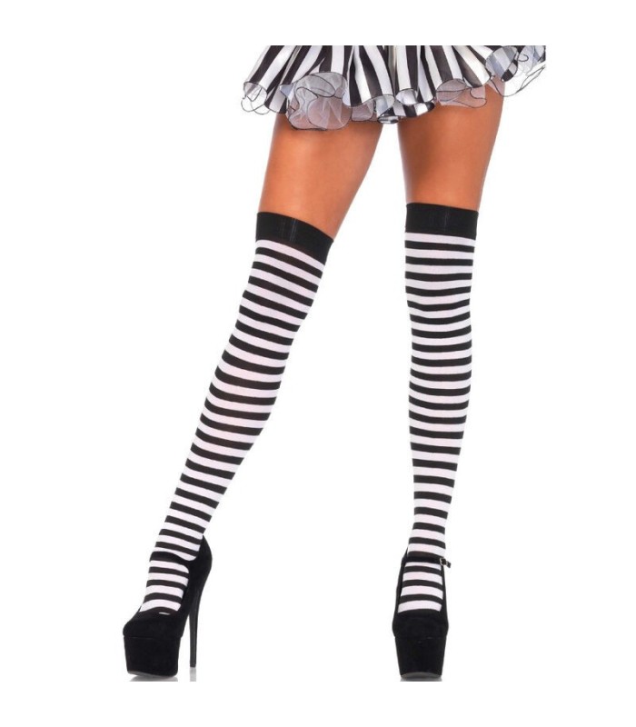 LEG AVENUE - CALCETINES ALTOS DE RAYAS NEGRO/BLANCO