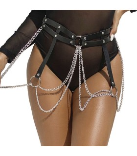 SUBBLIME - CINTURON DE CADENAS ANILLAS CUERO NEGRO TALLA ÚNICA