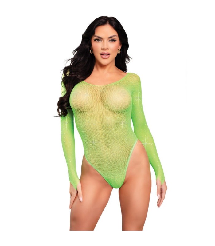 LEG AVENUE - BODY MANGA LARGA CRISTALIZADA VERDE