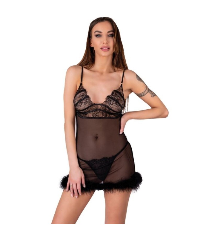 LIVCO CORSETTI FASHION - ZERUNAM SET BABYDOLL + TANGA NEGRO L/XL