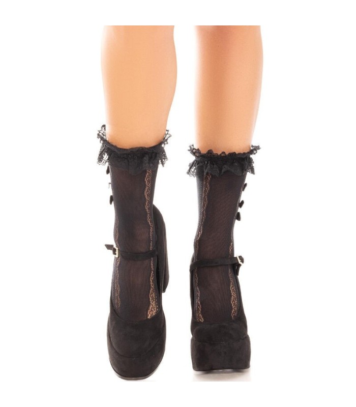 LEG AVENUE - MEDIAS TOBILLERAS CON VOLANTES NEGRO