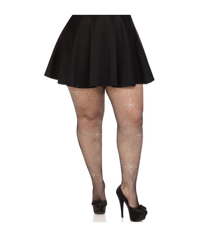 LEG AVENUE - MEDIAS REJILLA CRISTALIZADA NEGRO PLUS SIZE