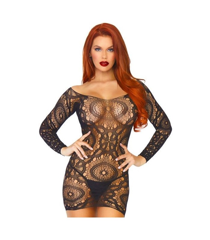 LEG AVENUE - MINI VESTIDO ENCAJE DE GANCHILLOS T.U.