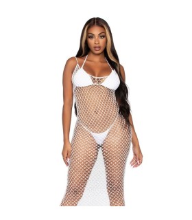 LEG AVENUE - MAXI VESTIDO DE RED TRENZADA CON ESPALDA DESCUBIERTA BLANCO