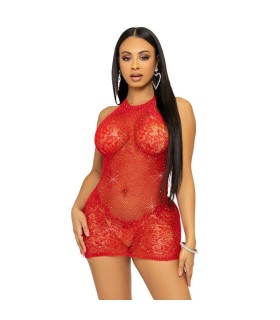 LEG AVENUE - MINI VESTIDO CON PEDRERÍA TALLA ÚNICA - ROJO