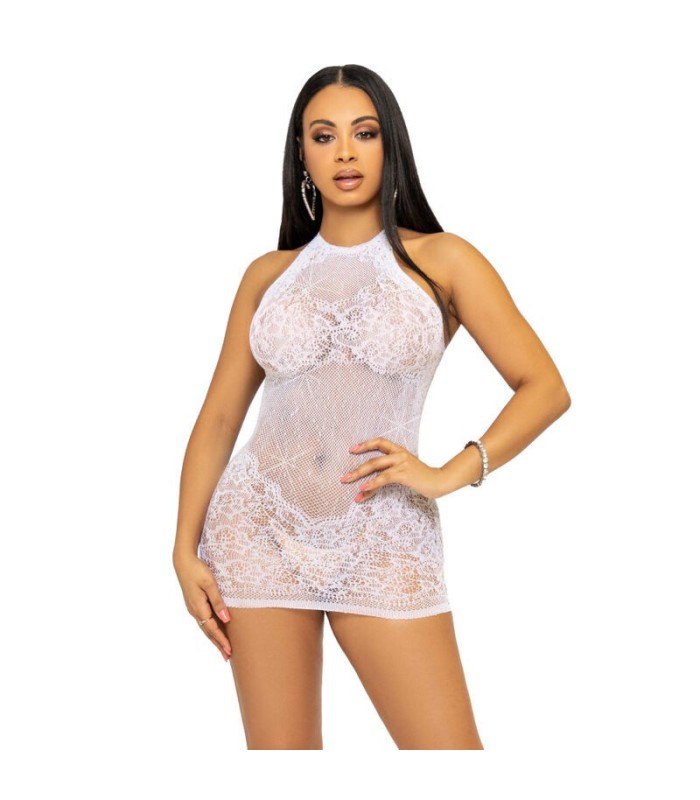 LEG AVENUE - MINI VESTIDO CON PEDRERÍA TALLA ÚNICA - BLANCO