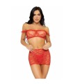 LEG AVENUE - SET TRES PIEZAS TOP, MINI FALDA Y TANGA TALLA UNICA - ROJO