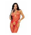 LEG AVENUE - BODYSTOCKING DE RED CON TIRANTES TALLA ÚNICA - ROJO