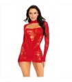 LEG AVENUE - MINI VESTIDO DE ENCAJE CON MANGA LARGA ROJO