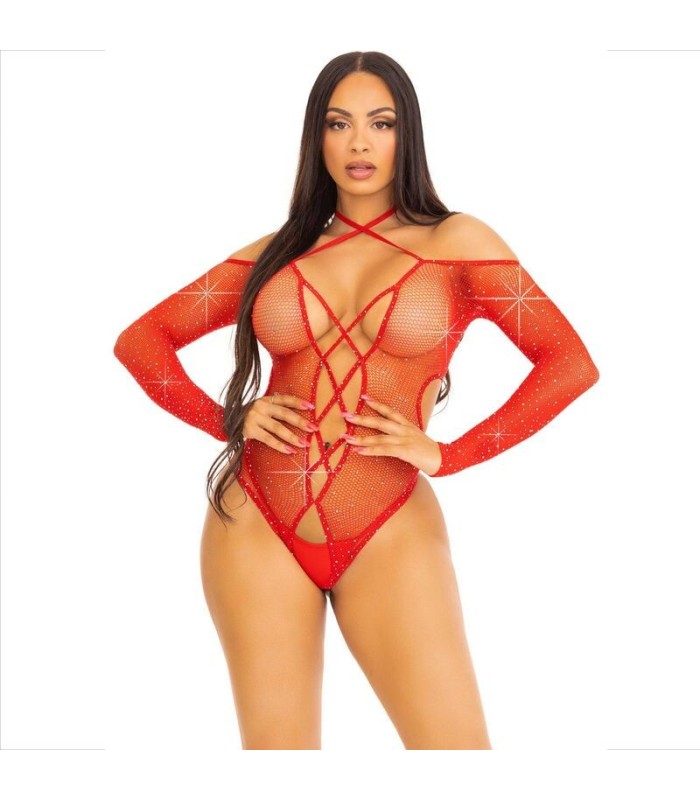 LEG AVENUE - BODY CROTCHLESS CON BRILLO ROJO