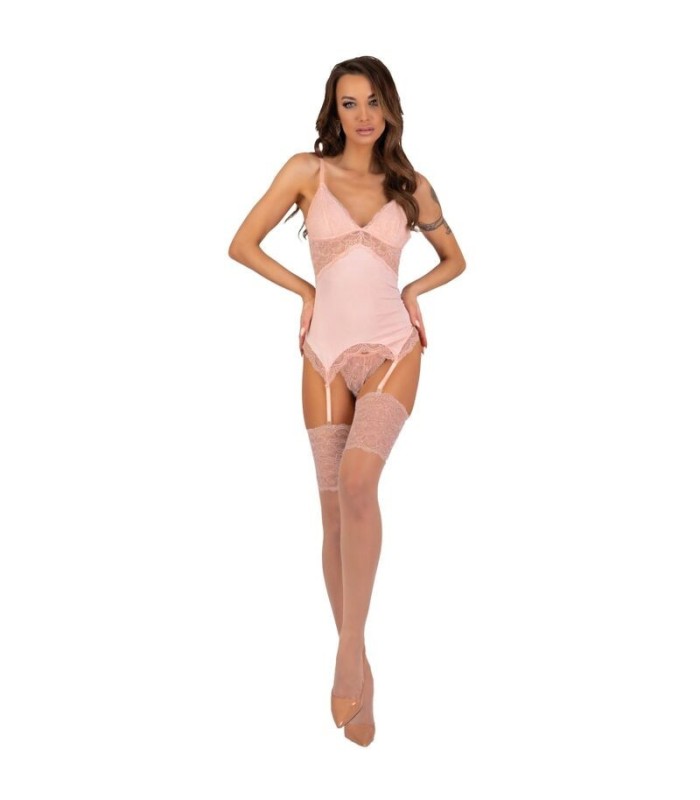 LIVCO CORSETTI FASHION - PERSINNE PEACH SET CORSET + PANTY + MEDIAS S/M