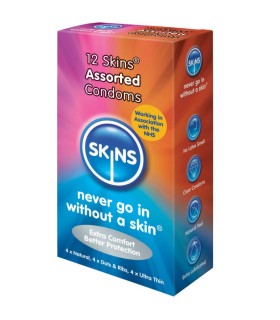 SKINS - PRESERVATIVOS NATURAL + FINO + PUNTOS & ESTRIAS 12 UDS