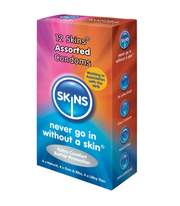 SKINS - PRESERVATIVOS NATURAL + FINO + PUNTOS & ESTRIAS 12 UDS