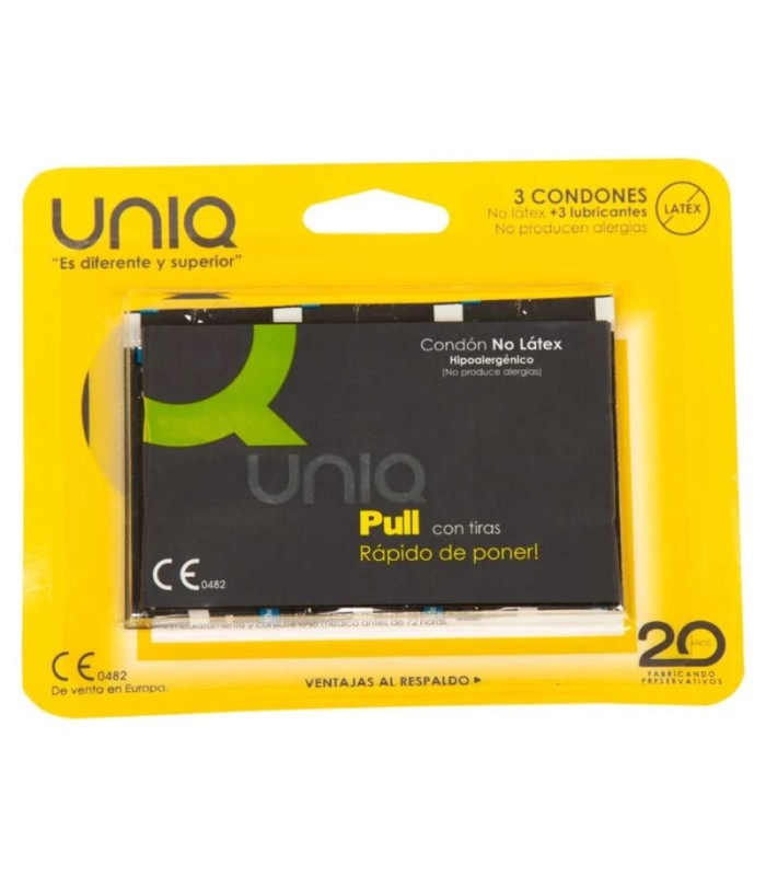 UNIQ - PULL PRESERVATIVOS CON TIRAS SIN LATEX 3 UNIDADES