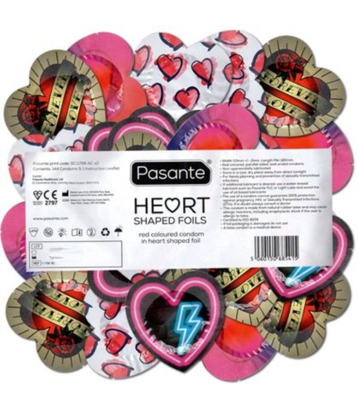 PASANTE - PRESERVATIVO ROJO FORMA CORAZON BOLSA 144 UNIDADES