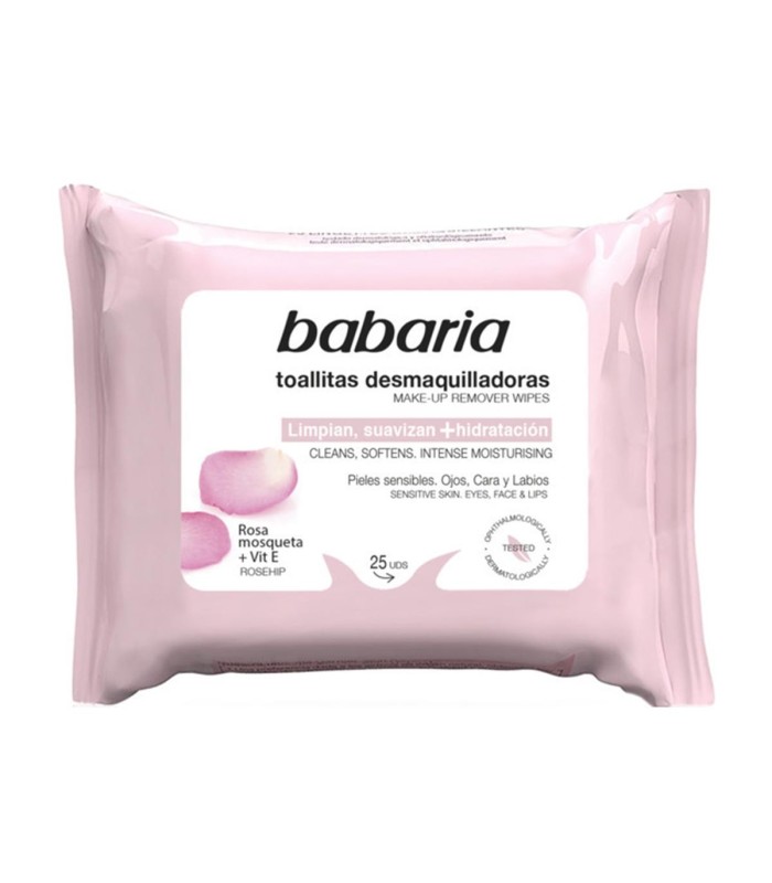 BABARIA ROSA MOSQUETA TOALLITAS DESMAQUILLANTES 25UN
