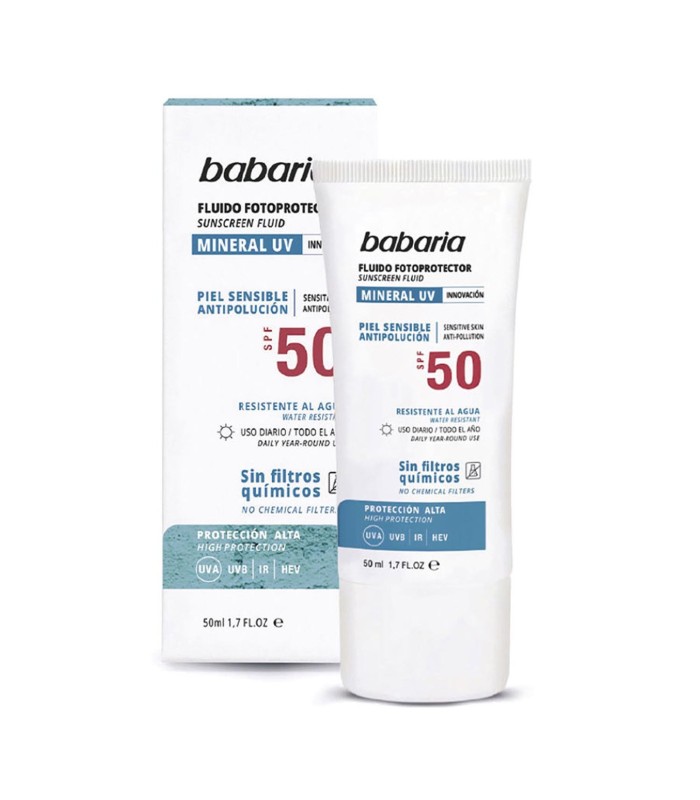 BABARIA MINERAL UV FLUIDO PIEL SENSIBLE SPF50 ANTI-POLUCION RESISTENTE AL AGUA 50ML