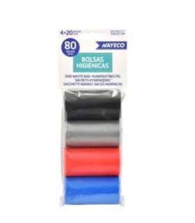 BOLSAS HIGIENICAS 4 rollos de 20 bolsas colores