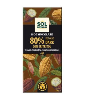 CHOCOLATE 80% con eritritol tableta 70g BIO VEGAN