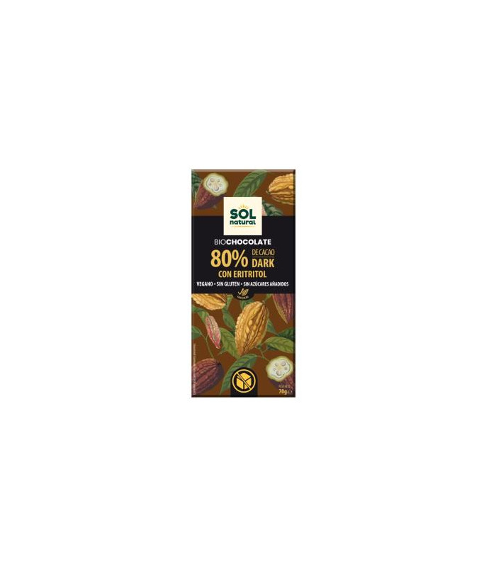 CHOCOLATE 80% con eritritol tableta 70g BIO VEGAN