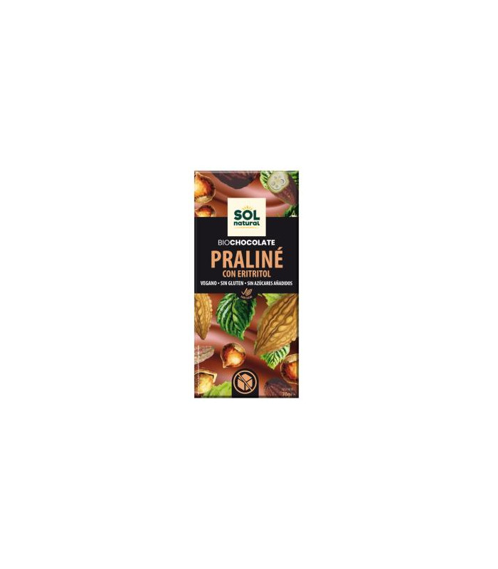 CHOCOLATE PRALINE con eritritol tableta 70gr. BIO