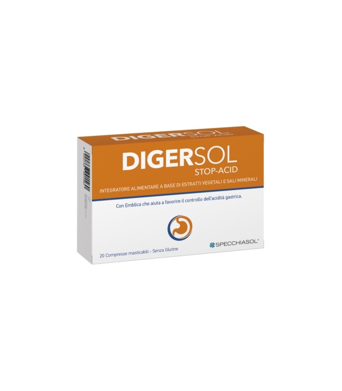 Digersol Stop Acid-20 comprimidos mast. Sin gluten.