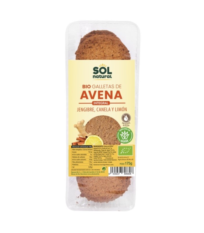 Galletas de avena jengibre canela-limón 175 g