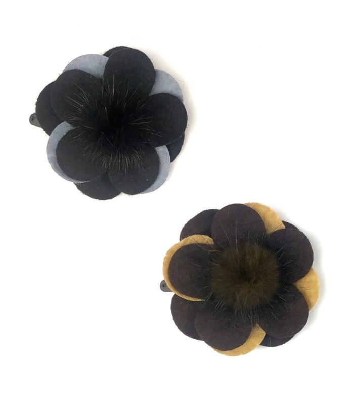 Clips para Pelo. Flor de Fieltro con Pompóm