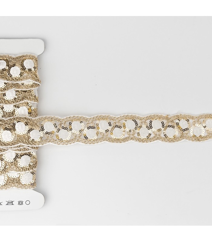 Galón Bordado Lentejuela 35mm. Múltiples Colores