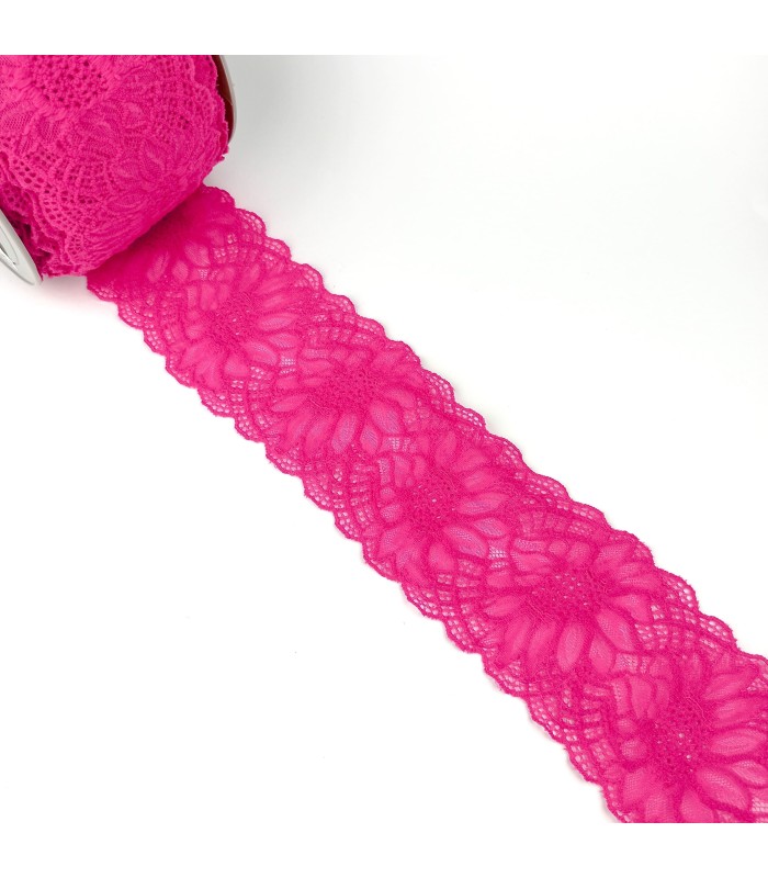 Encaje Nylon Elástico Fuxia. Ancho 8,5 cm