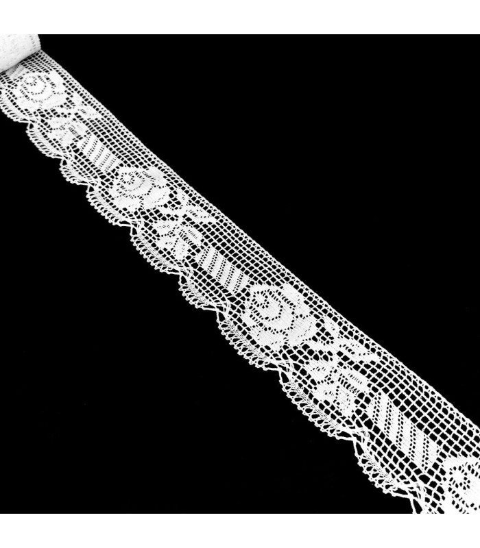 Puntilla de Hilo Blanco 6 cm. Flores