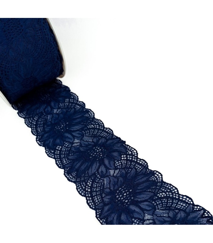 Encaje Nylon Elástico Marino. Ancho 8,5 cm